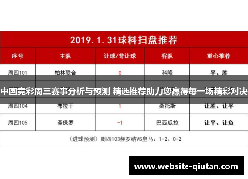 中国竞彩周三赛事分析与预测 精选推荐助力您赢得每一场精彩对决